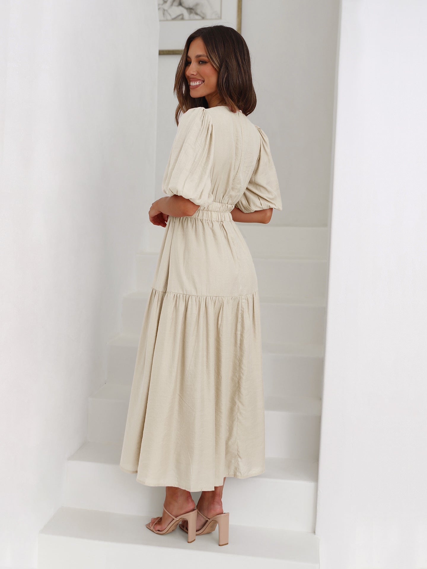 Mirela - V-Neck Puff Dress