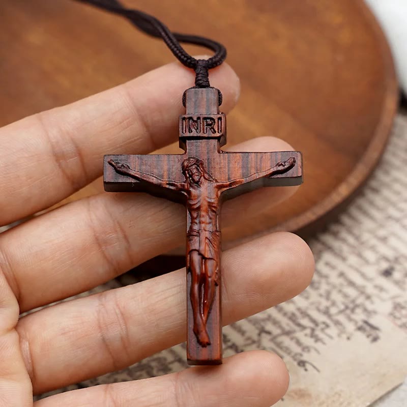 FAITH AS YOUR ARMOR: Jesus Crucifix Wooden Necklace