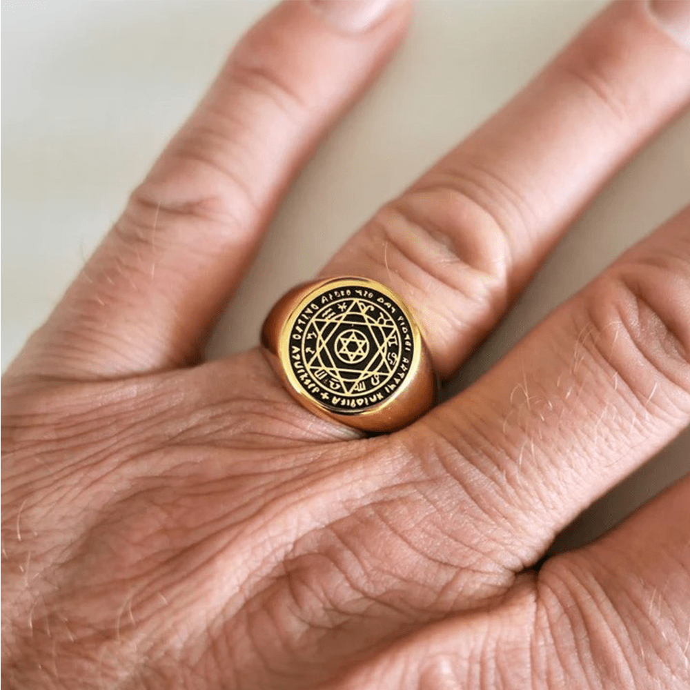 Talisman Seal of Solomon Six-Pointed Star Constellation Rings Stainless Steel Band