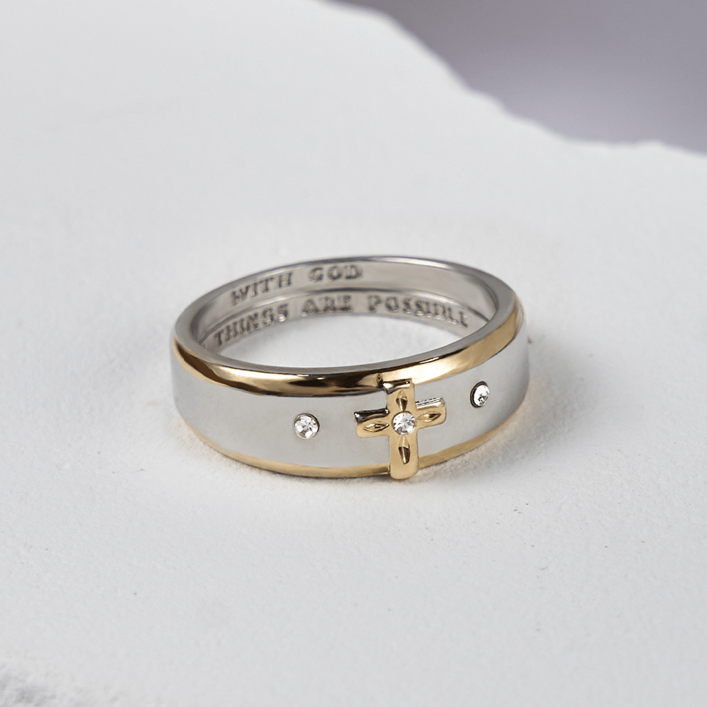 Two-tone Gold Cross Alloy Ring