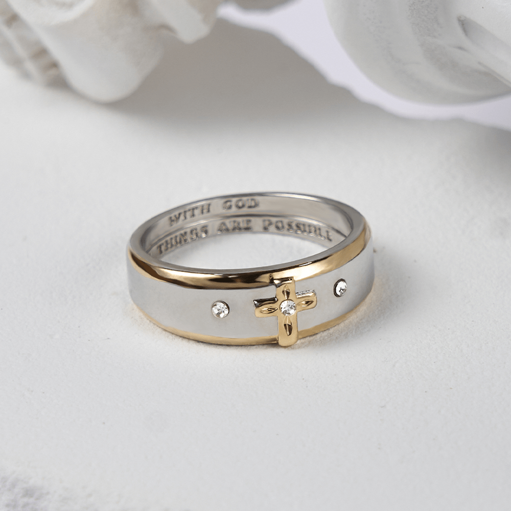 Two-tone Gold Cross Alloy Ring