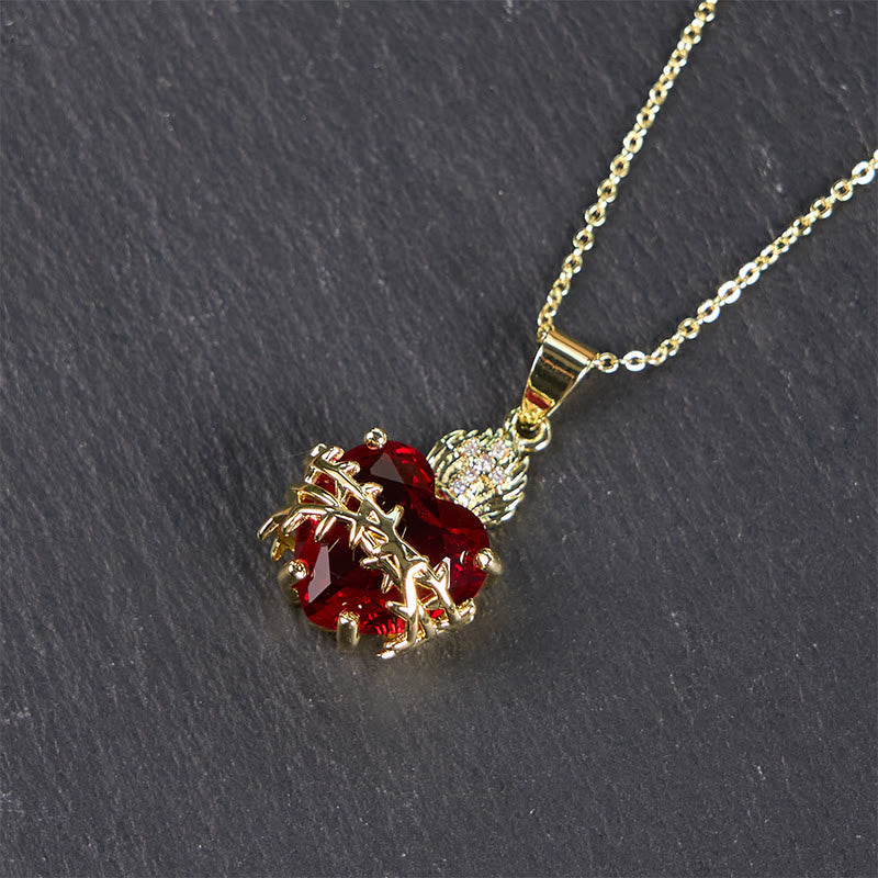 FAITH AS YOUR ARMOR: Red Gemstones Sacred Heart of Jesus Pendant Necklace