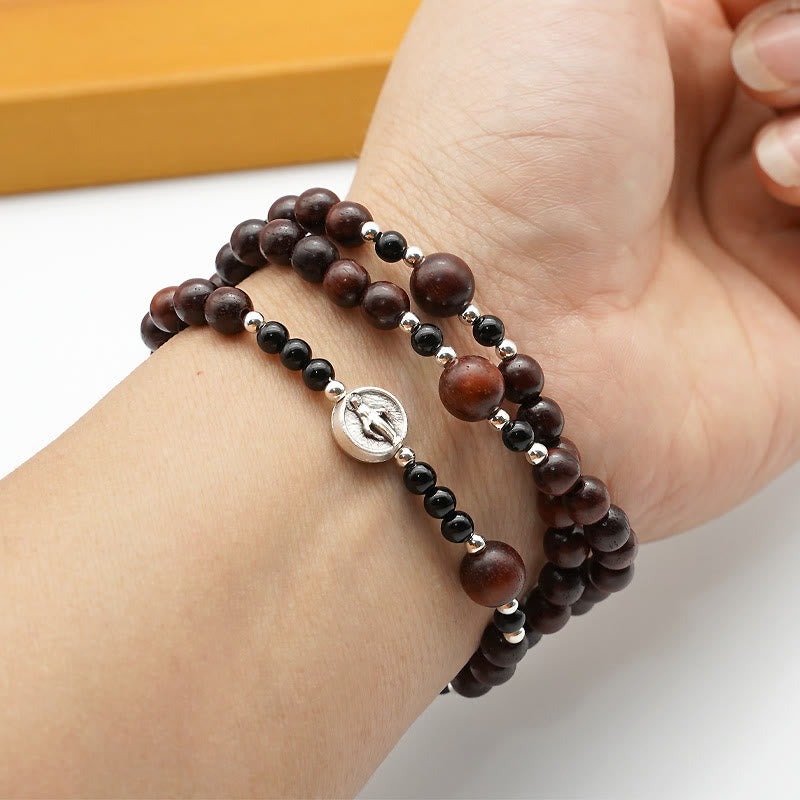 6mm Rosewood Three-circle Elastic Bracelet Divine Rosary Beads