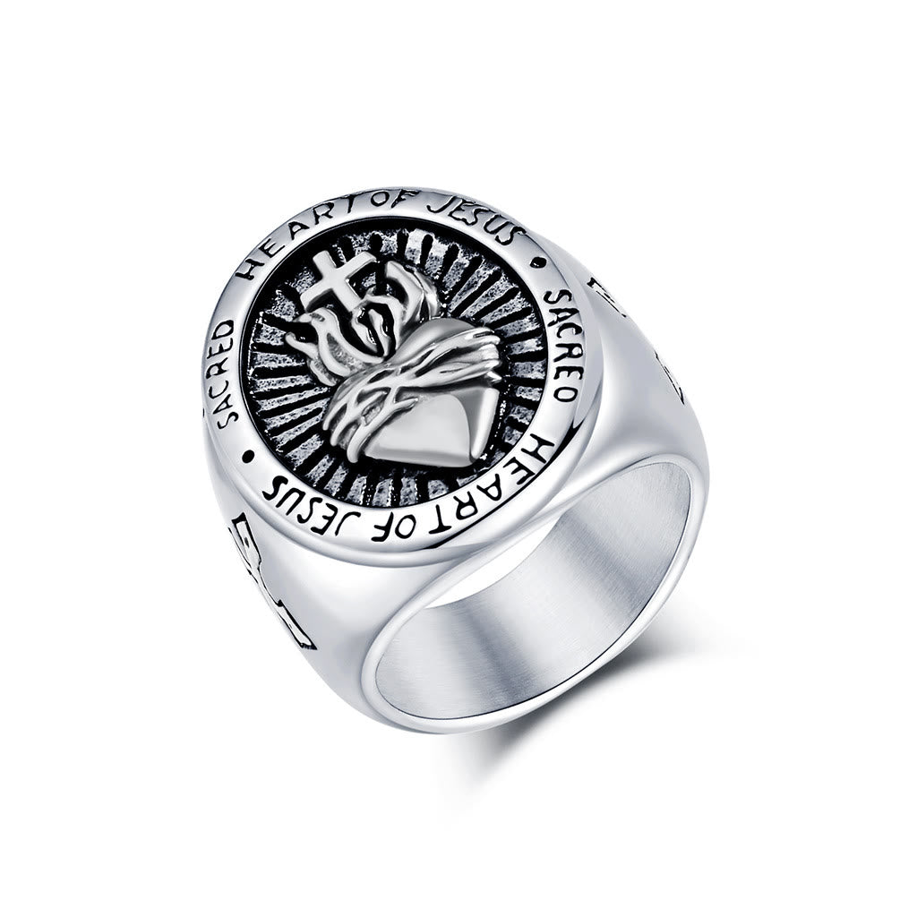 3 Colors Sacred Heart Of Jesus Cross Faith Spirit Blessing Ring