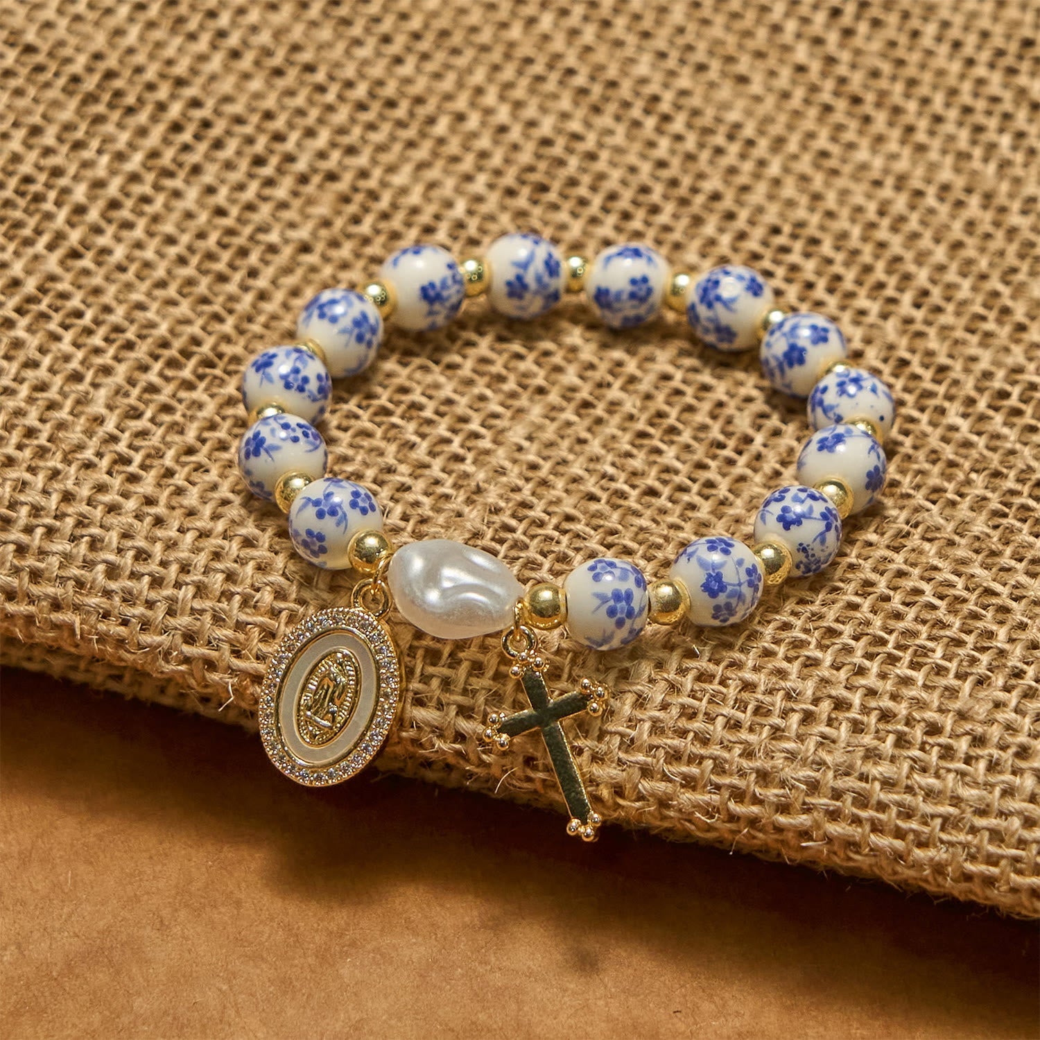Our Lady Medal & Cross Floral-Inspired Bracelet: Faith Meets Style