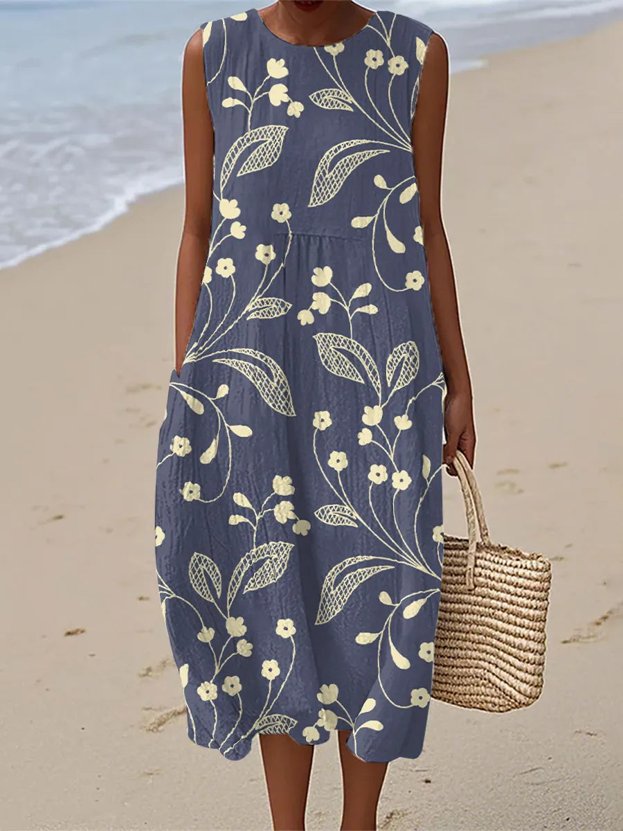 Stella | Vintage Floral Sleeveless Midi Dress