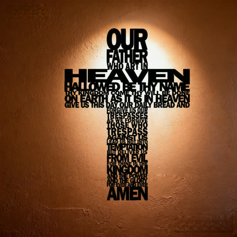 Textured Metal Wall Decor: Lord's Prayer Cross with Biblical Phrases by Christianartworkshop