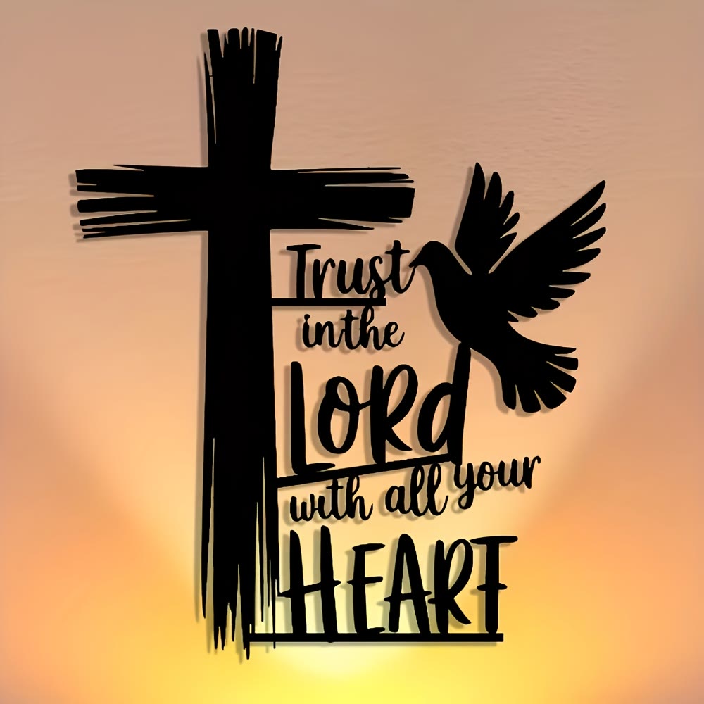 Christian Artwork Workshop Black Metal Cross and Dove Wall Decor Featuring 'Trust in the Lord' Scripture