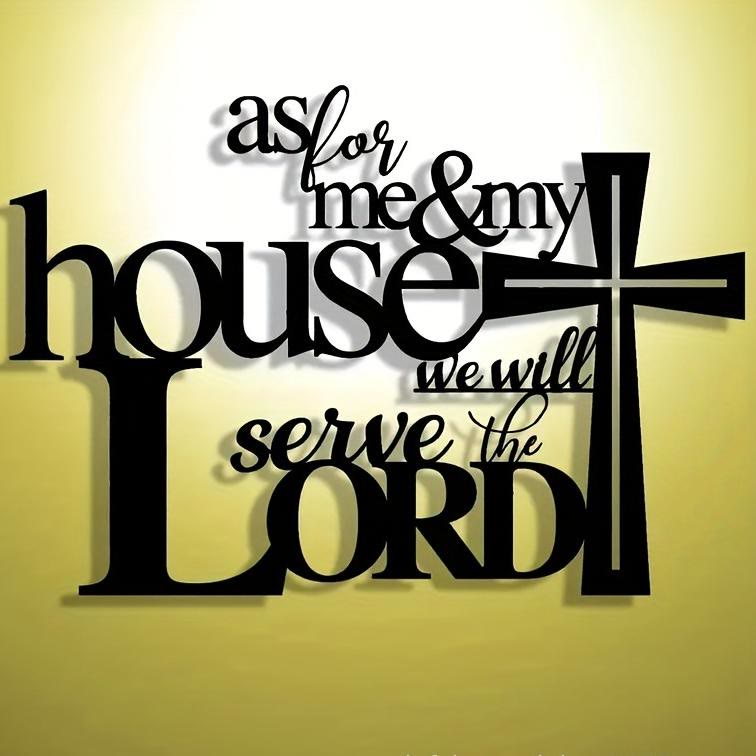 Christian Artwork Workshop Faith-Inspired Black Metal Wall Decor: Cross with 'As for Me and My House' Verse