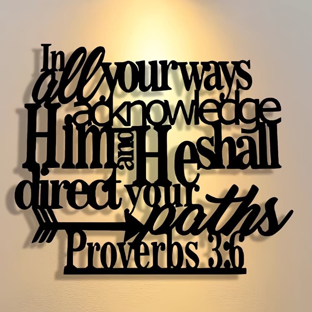 Christian Artwork Workshop Proverbs 3:6 Black Metal Wall Sign with Arrow - Guide to Spiritual Direction