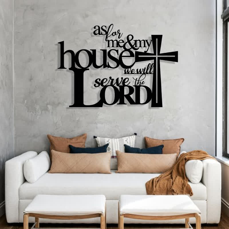 Christian Artwork Workshop Faith-Inspired Black Metal Wall Decor: Cross with 'As for Me and My House' Verse