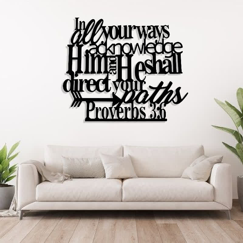 Christian Artwork Workshop Proverbs 3:6 Black Metal Wall Sign with Arrow - Guide to Spiritual Direction