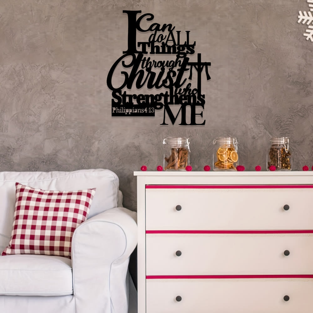 Philippians 4:13 Inspired Metal Wall Decor - 'Through Christ Who Strengthens Me' by Christian Artwork Workshop