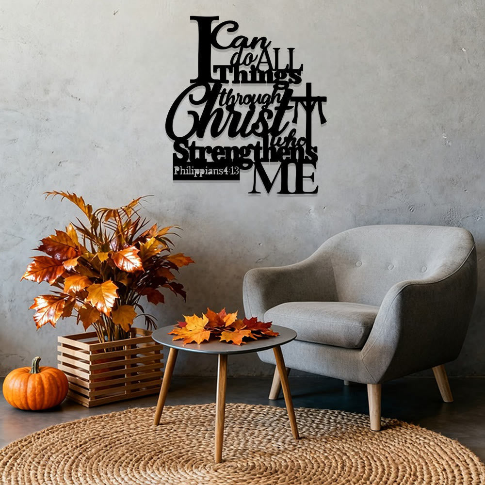 Philippians 4:13 Inspired Metal Wall Decor - 'Through Christ Who Strengthens Me' by Christian Artwork Workshop