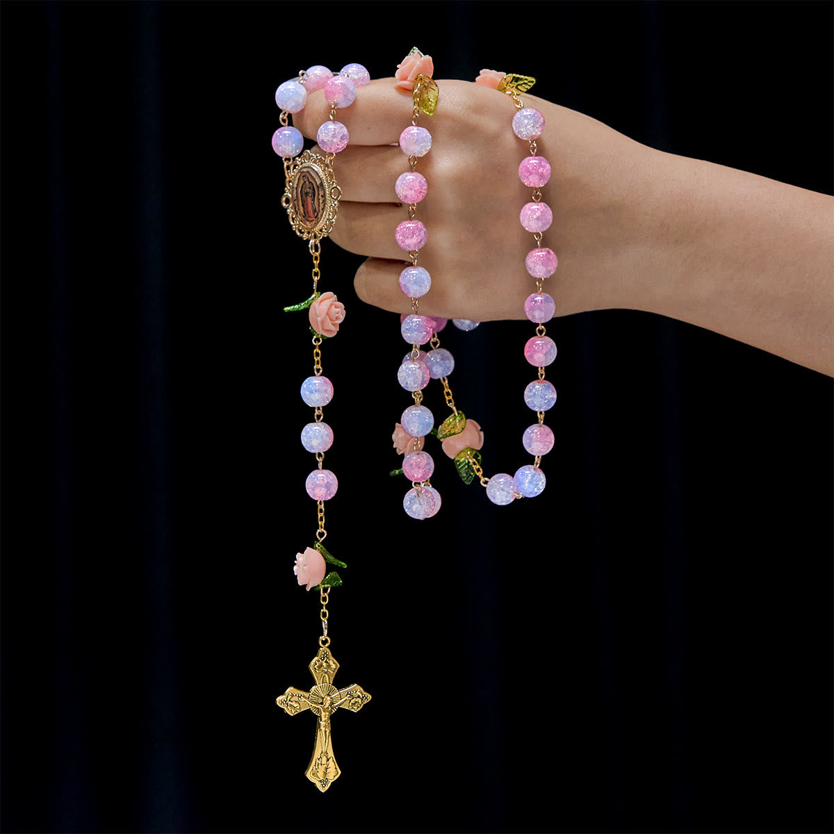 Virgin Mary Rosary with Floral Accents