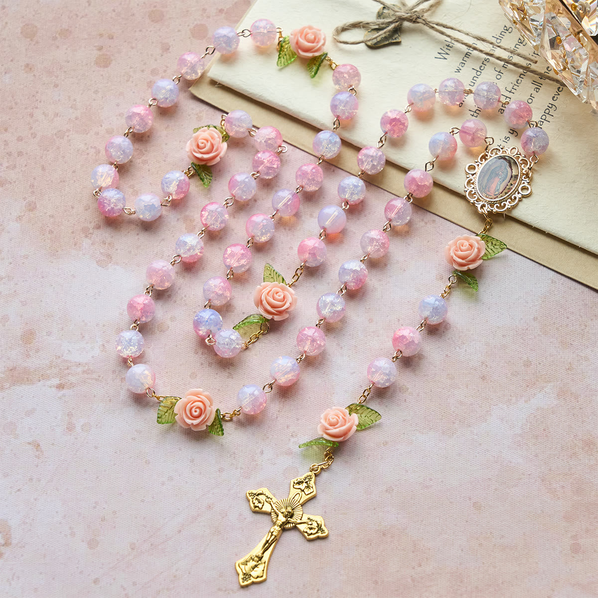 Virgin Mary Rosary with Floral Accents