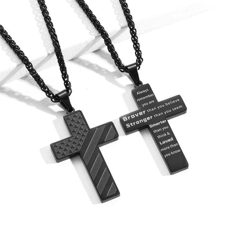 Scripture Cross with American Flag