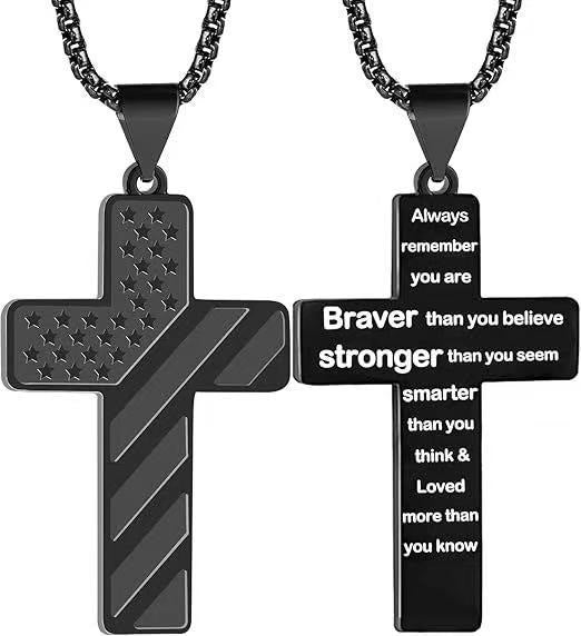 Scripture Cross with American Flag