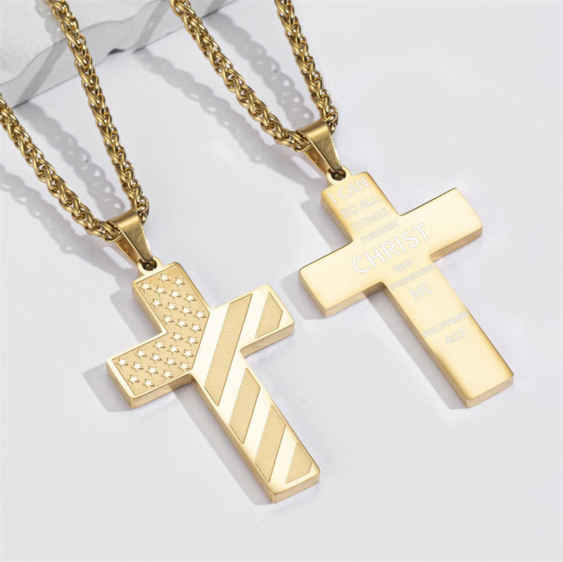 Scripture Cross with American Flag