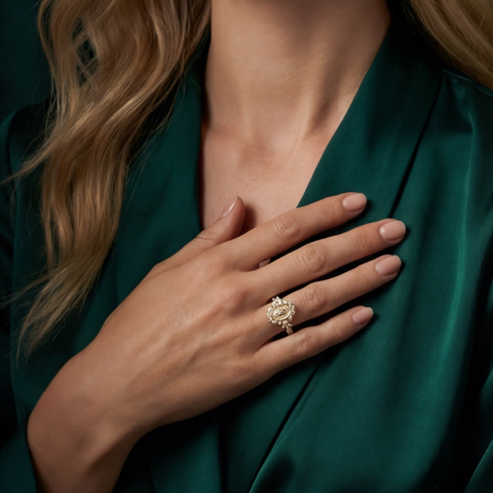 Elegant Virgin Mary Emblem Ring