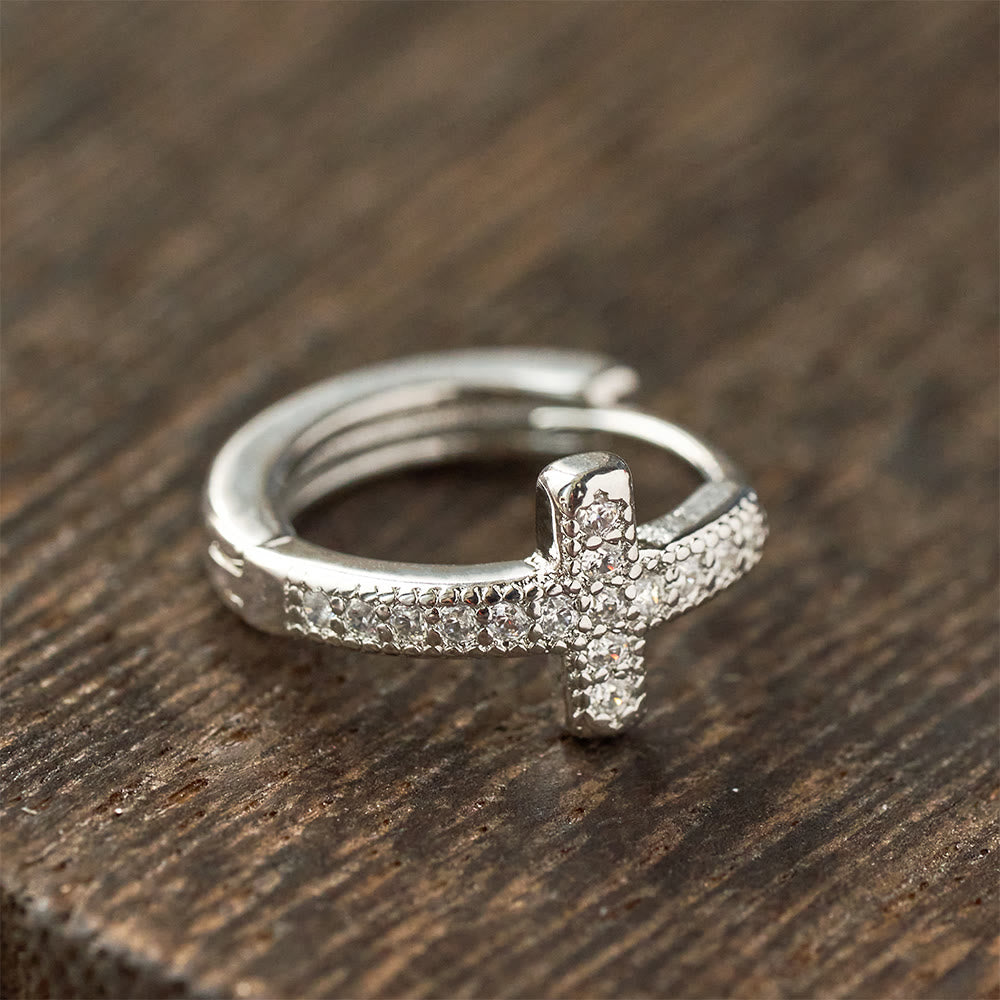Elegant Two-Tone Cross Huggie Hoops: A Timeless Expression of Faith