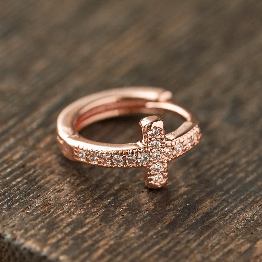 Elegant Two-Tone Cross Huggie Hoops: A Timeless Expression of Faith