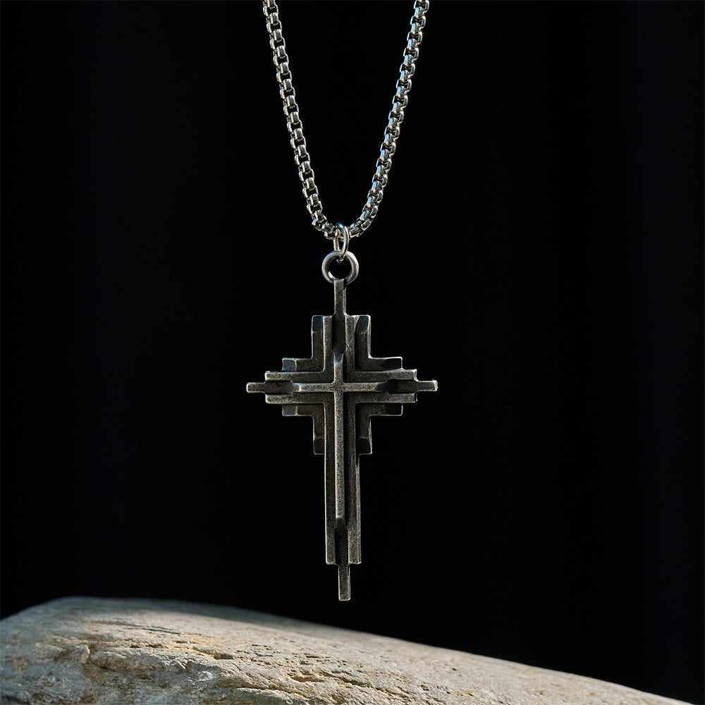 Structured Alloy Cross Necklace
