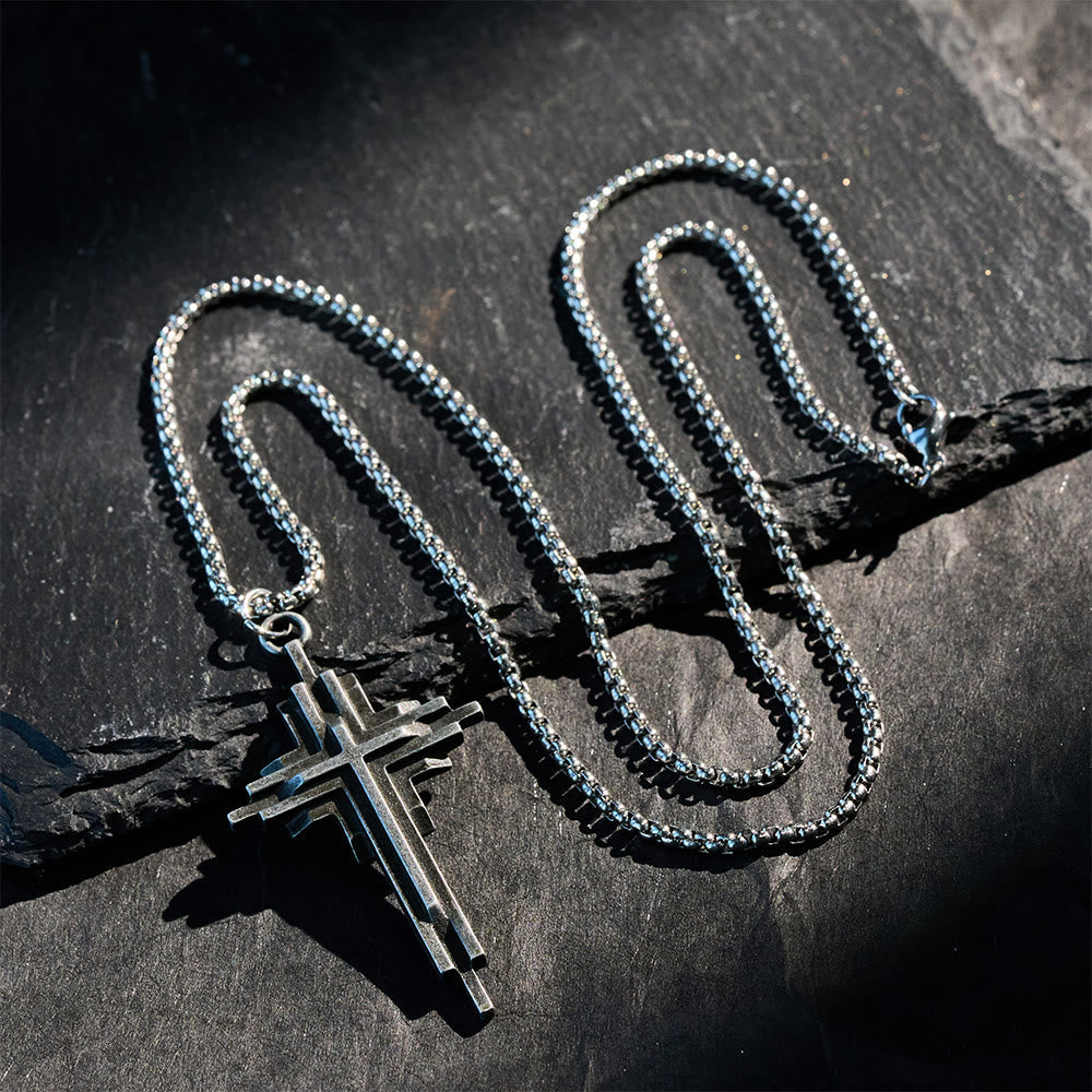 Structured Alloy Cross Necklace