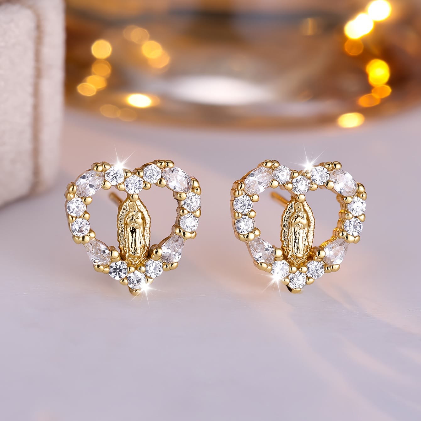 Heart-Shaped Our Lady Stud Earrings