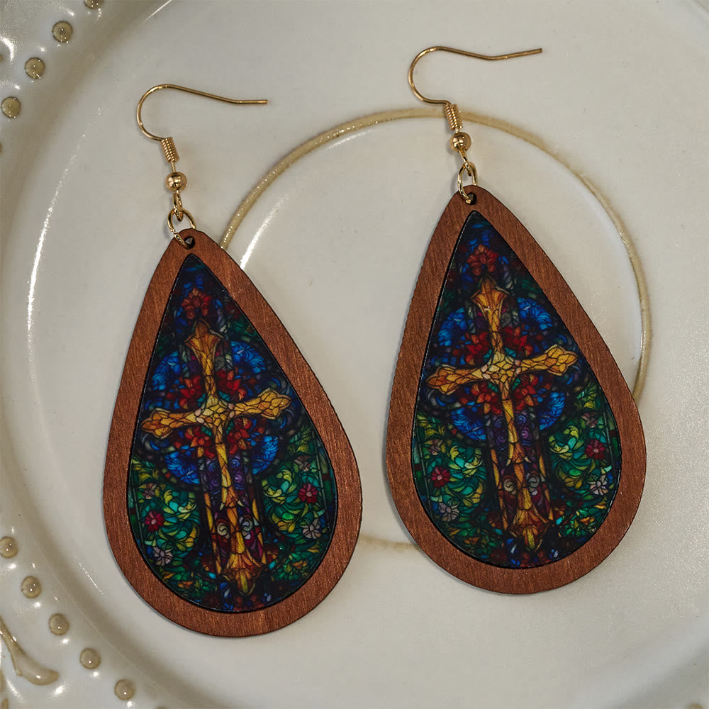 Glorious Grace Teardrop Earrings Inspired by Vibrant Stained Glass Church Art