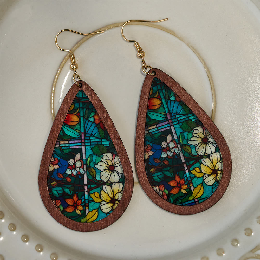 Glorious Grace Teardrop Earrings Inspired by Vibrant Stained Glass Church Art