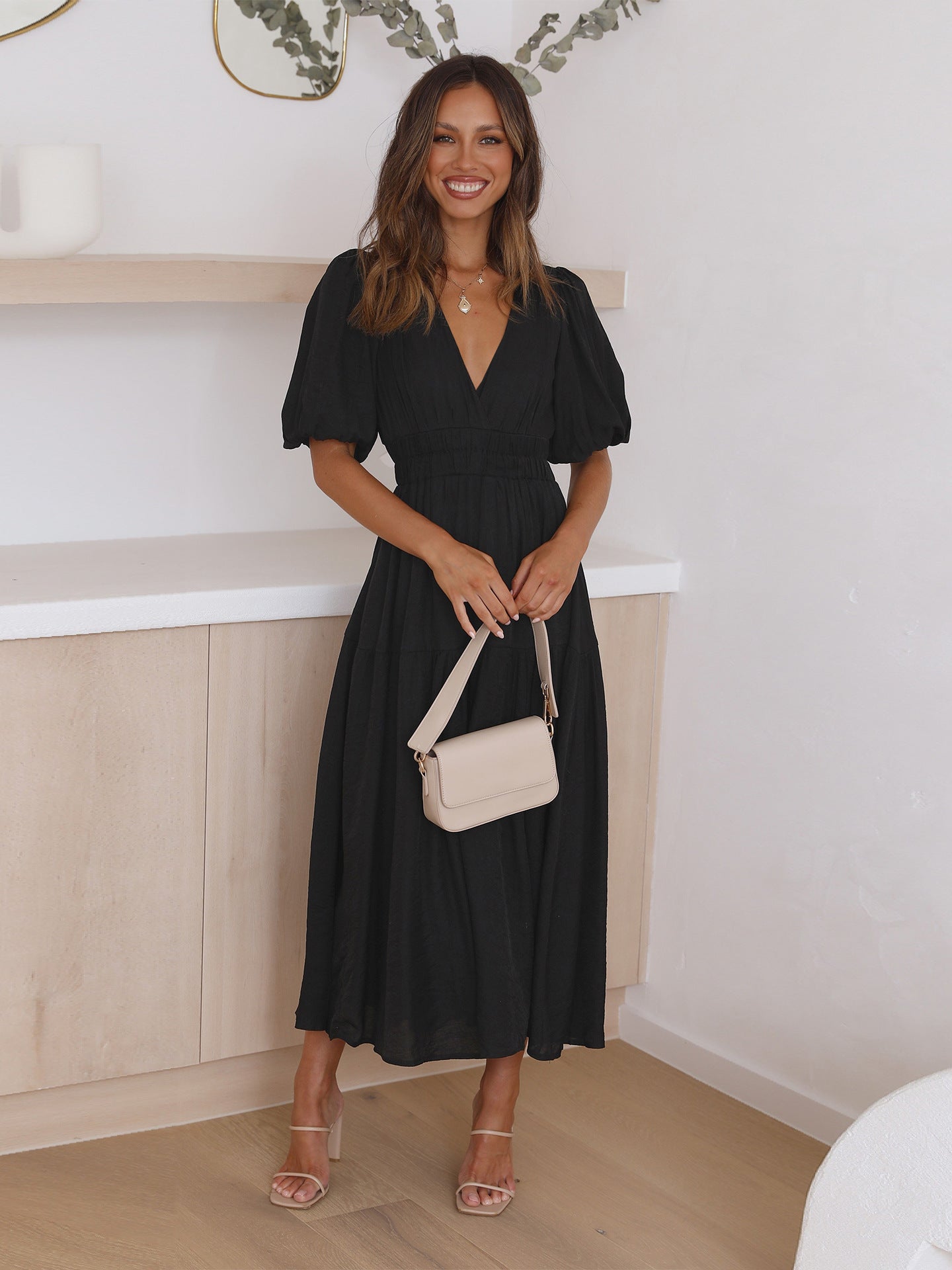 Mirela - V-Neck Puff Dress