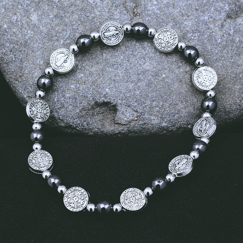 Black Gallstone St. Benedict Rosary Bracelet