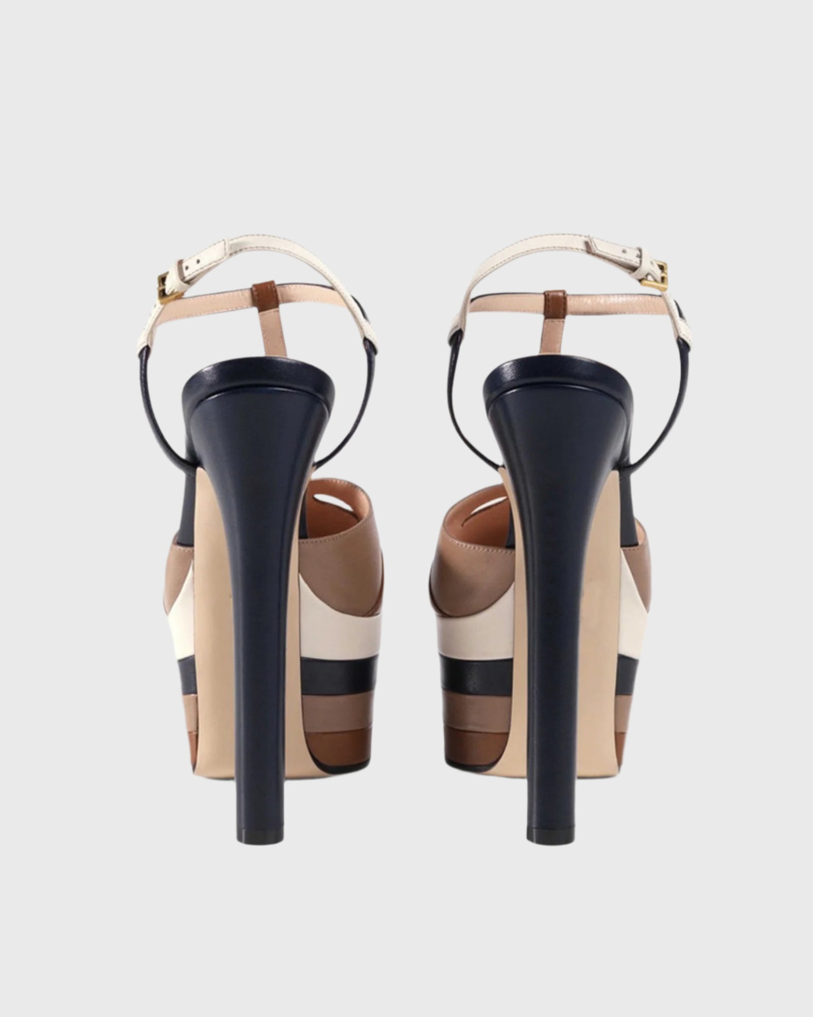 Dionisia Stripe Strap Platform Heels In Brown