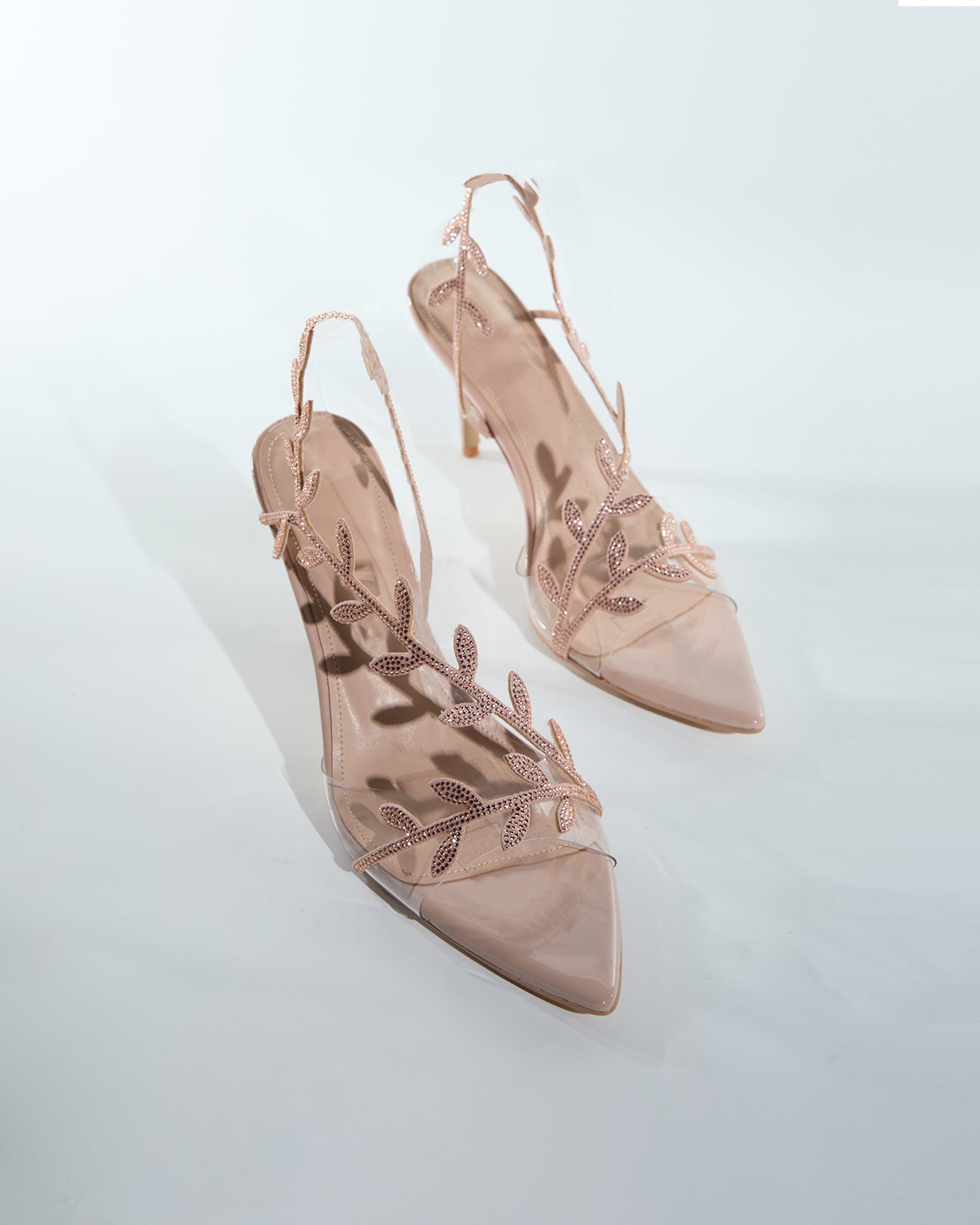 Ealar Rhinestone Leaf Slingback Sandals In Blush