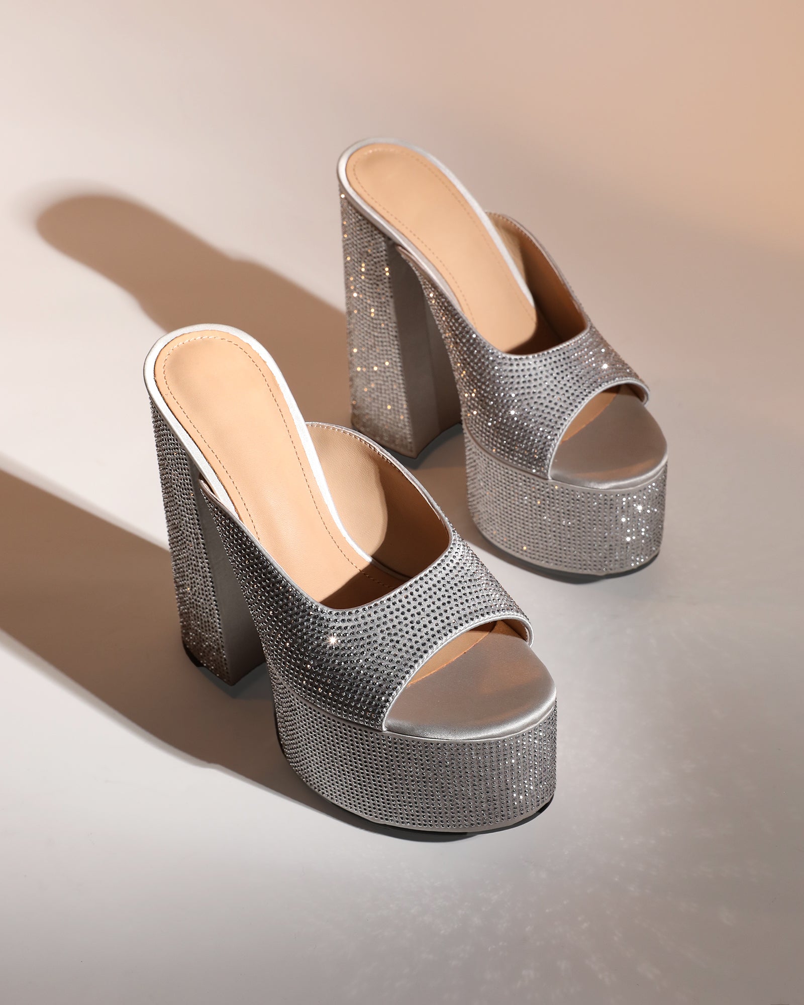 Ilenia Rhinestone Platform Sandals In Silver