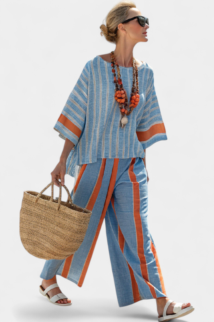 Velmere | Terracotta stripe linen set