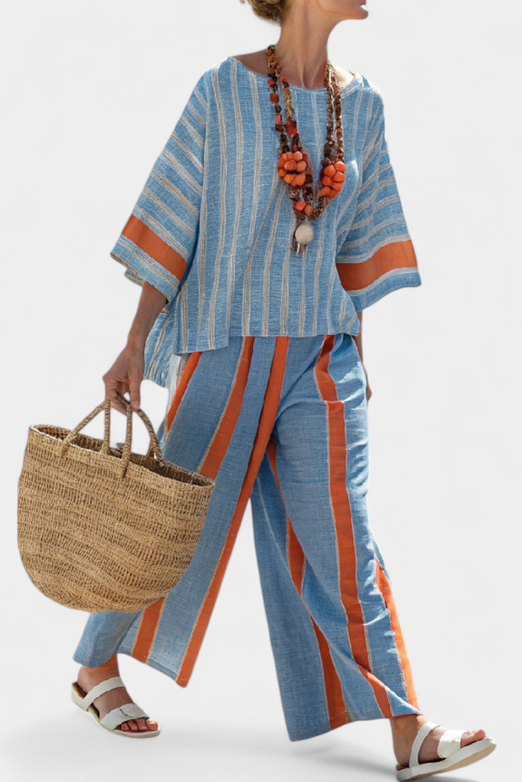 Velmere | Terracotta stripe linen set