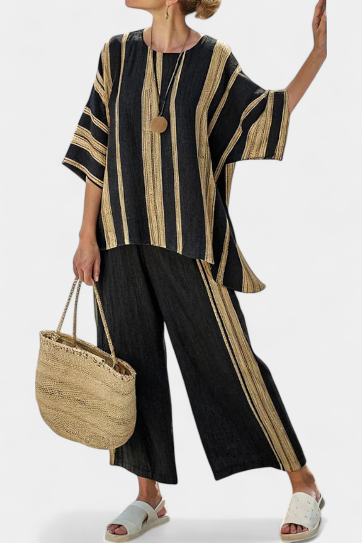 Calden | Dark Stripe Linen Set