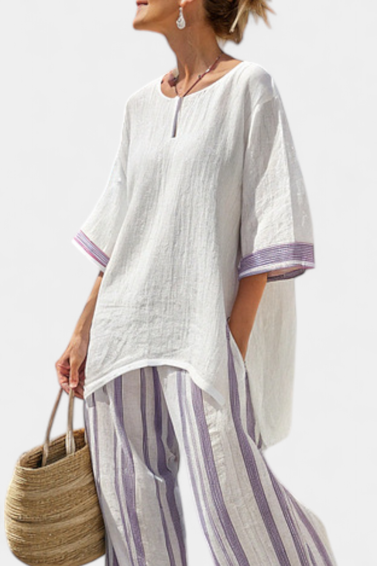 Claire | Lila stripe linen set