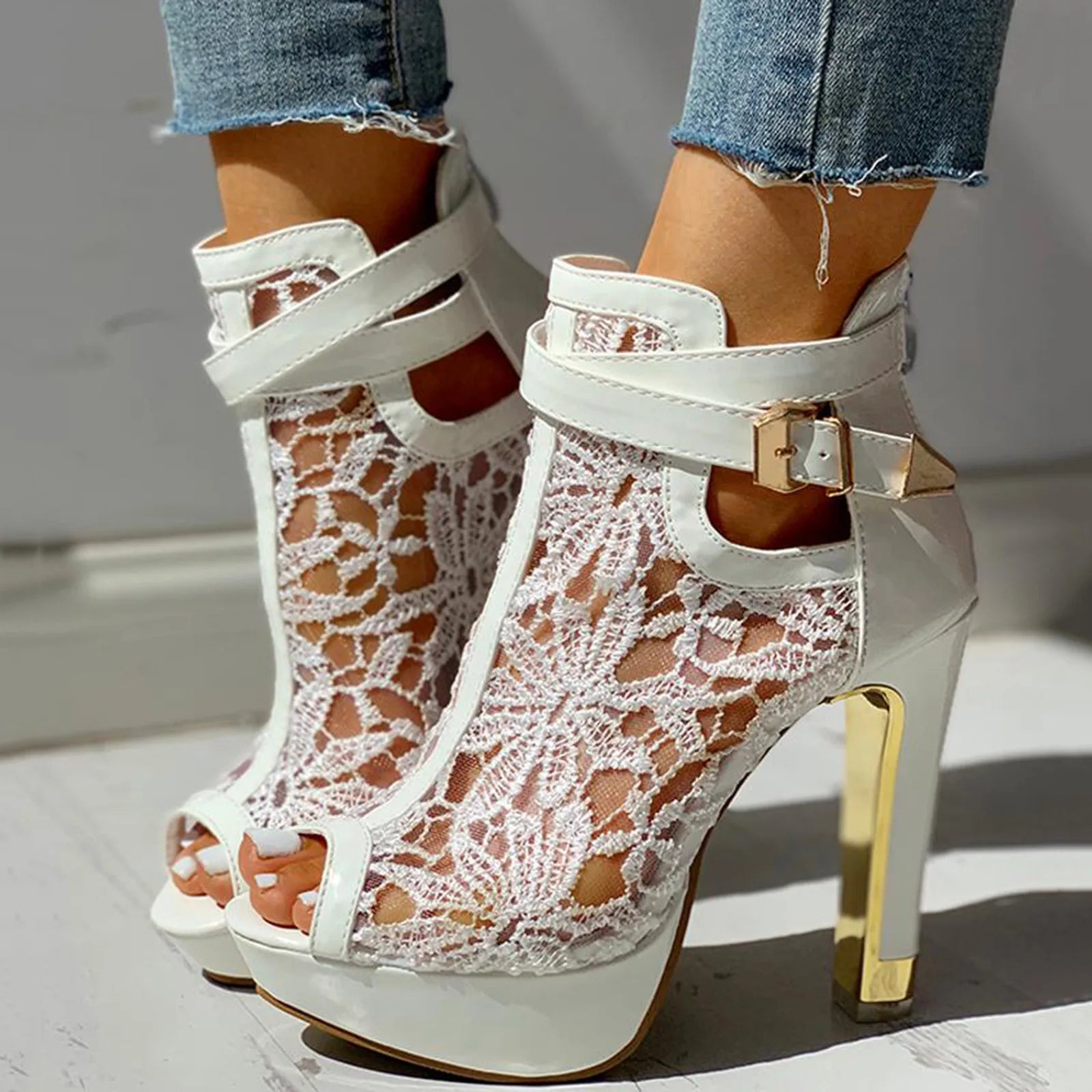 Elviera Lace Mesh Heels