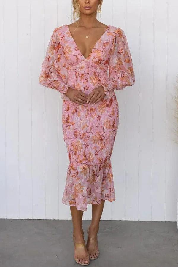 Taisie - Floral Ruffle Midi Dress
