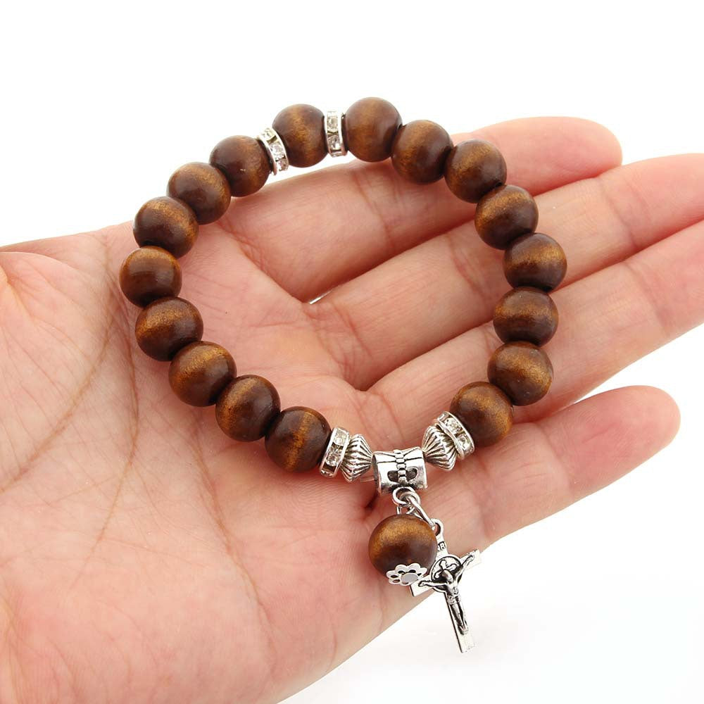 Handmade Wooden Bead Jesus Cross Bracelet