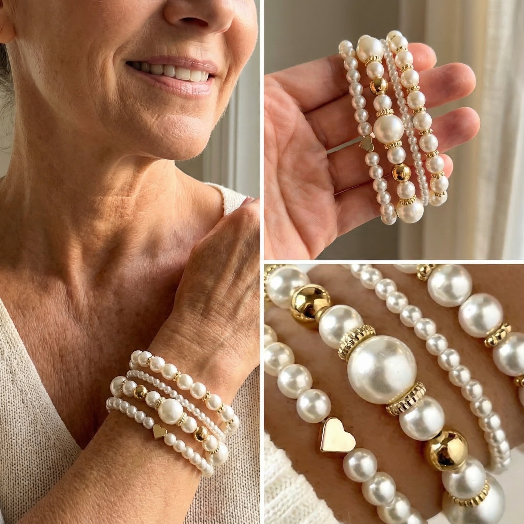 Exquisite Pearl Bracelet Set with Gold accents