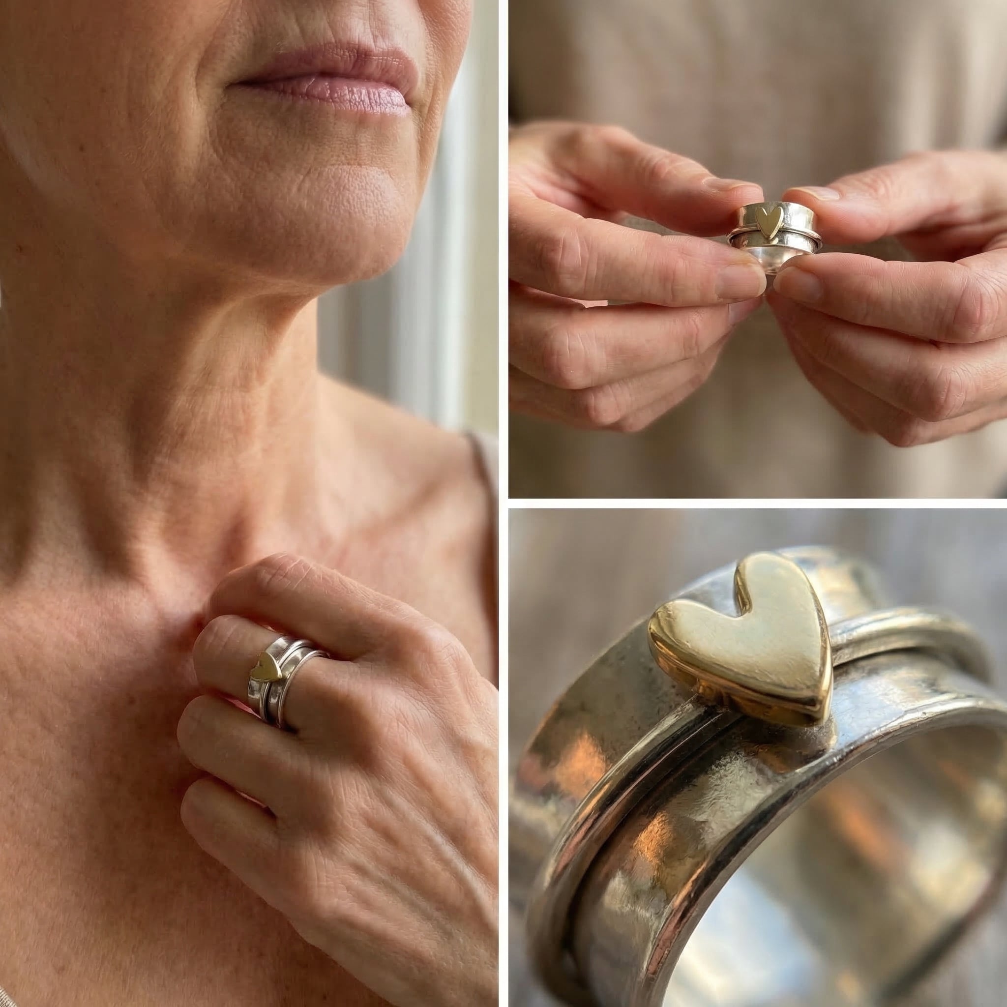 Golden Heart Silver Ring