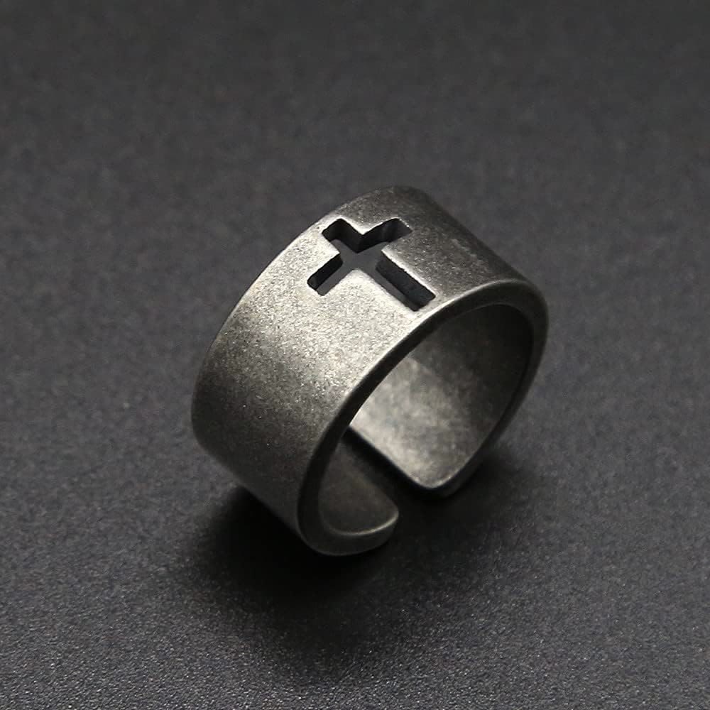 Stainless Steel Antique Punk Cross Ring