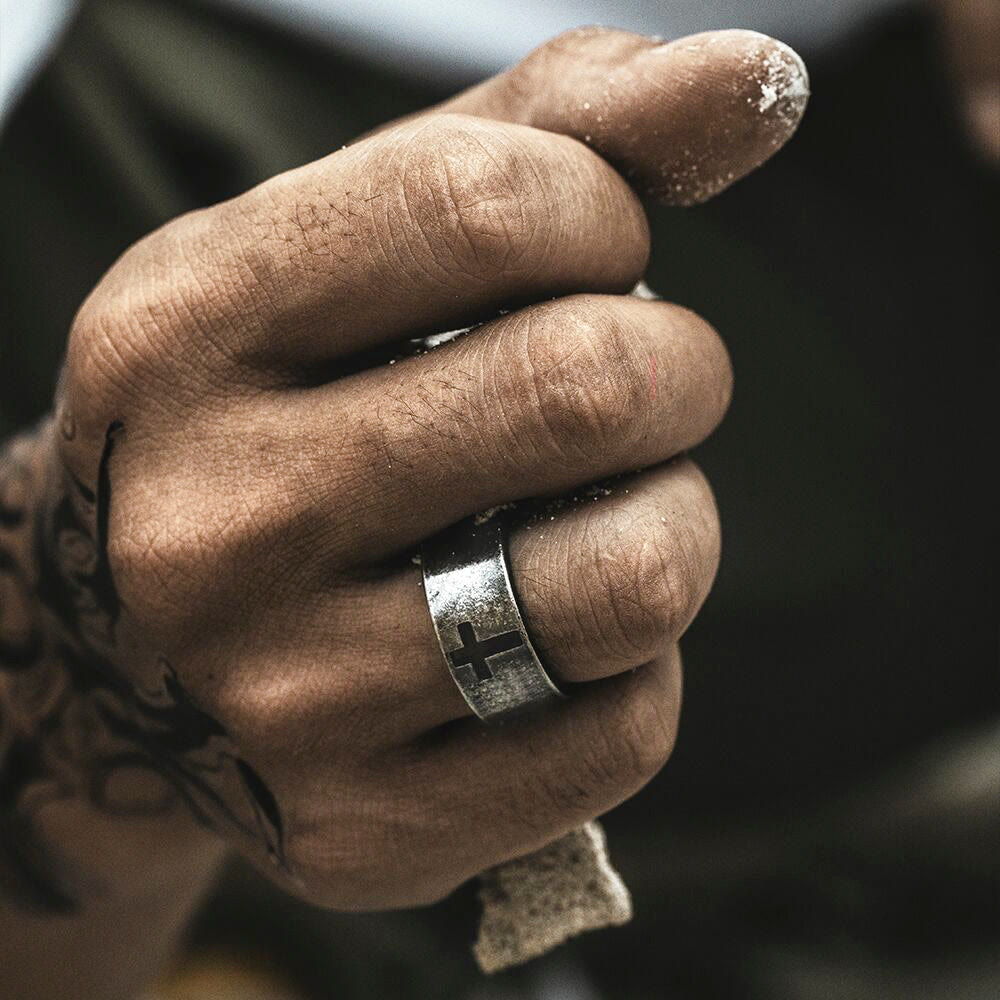 Stainless Steel Antique Punk Cross Ring