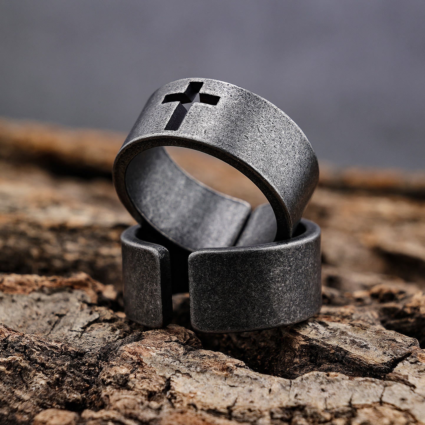 Stainless Steel Antique Punk Cross Ring