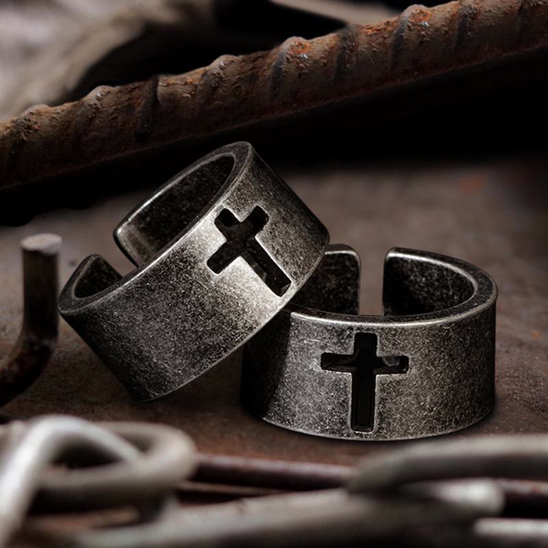 Stainless Steel Antique Punk Cross Ring