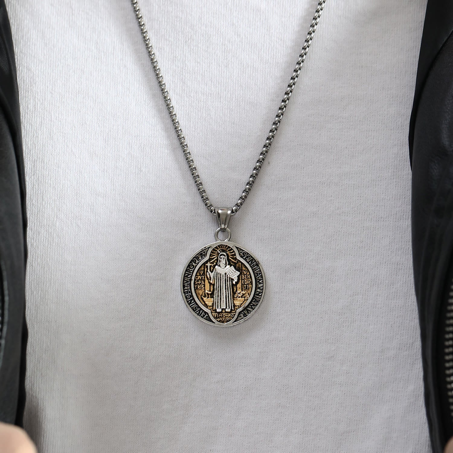Classic Retro Style Crafted St. Benedict Sacred Protection Pendant Necklace